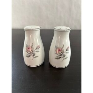 Noritake Margot Pink Rose Salt and Pepper Shaker Set Platinum Trim Japan Vintage